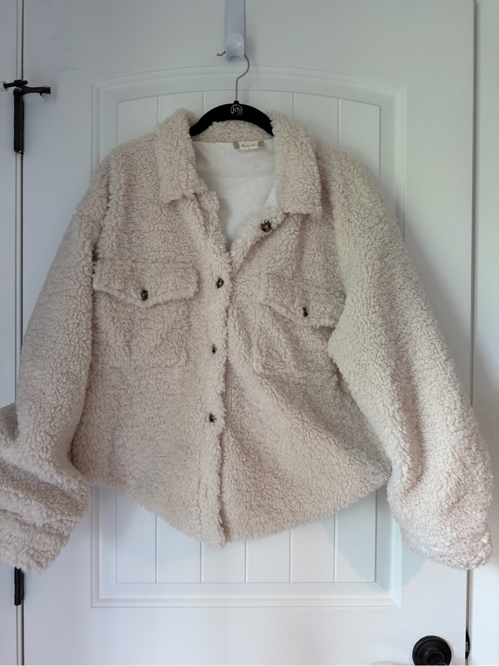 Altar’d State Teddy Sherpa Shacket Jacket Cream Oversized M - Picture 2 of 8
